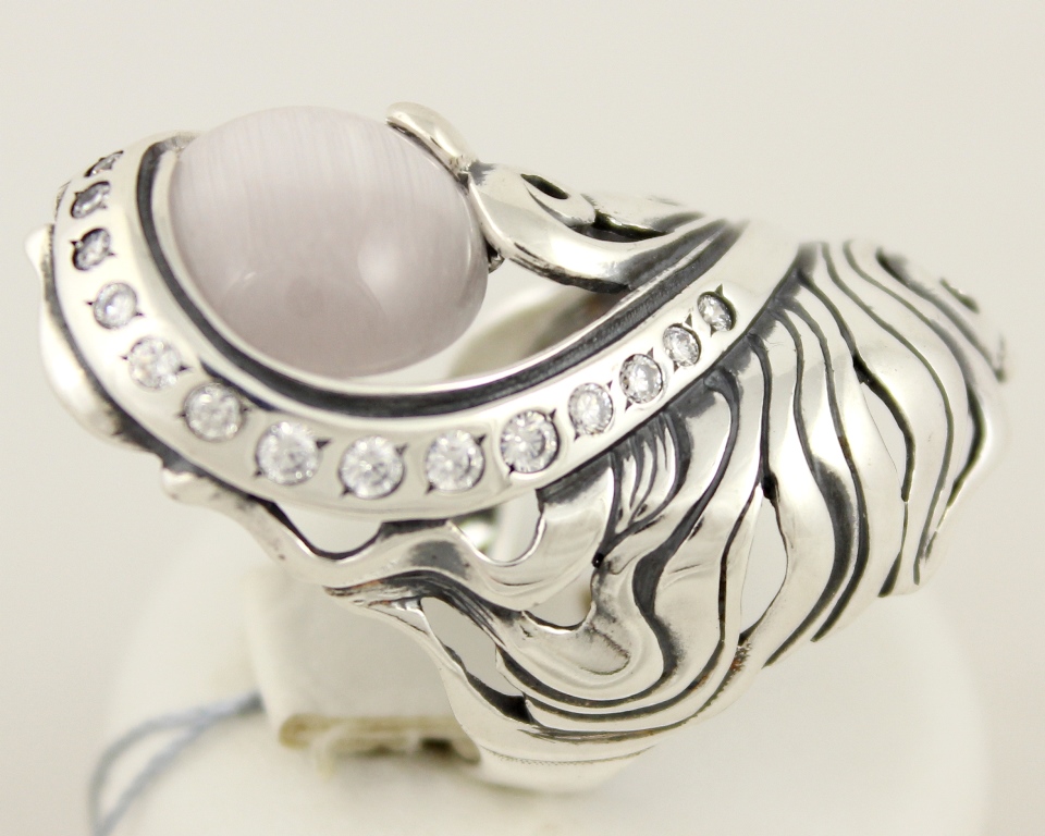 Серебряное кольцо 925 проба. Женское кольцо с вставкой улексит. 1261